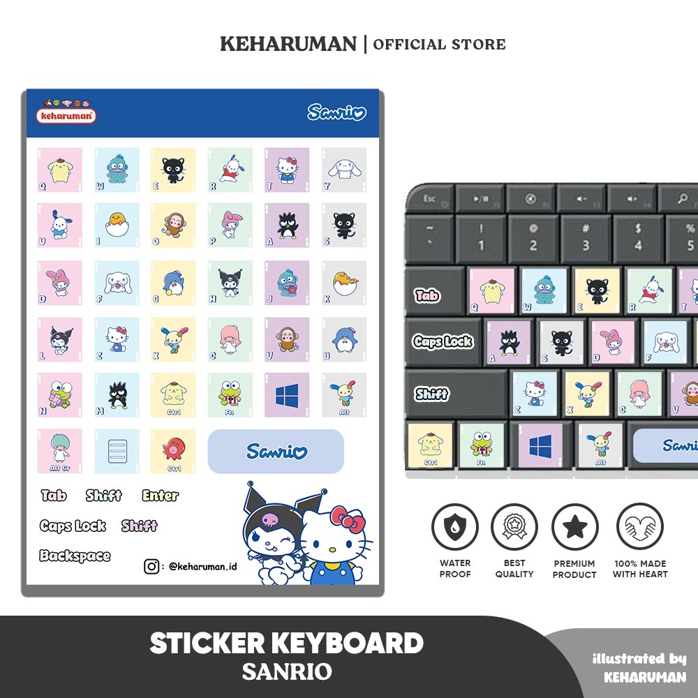 Sanrio Hello Kitty Kuromi Laptop Computer Keyboard Sticker PREMIUM ...