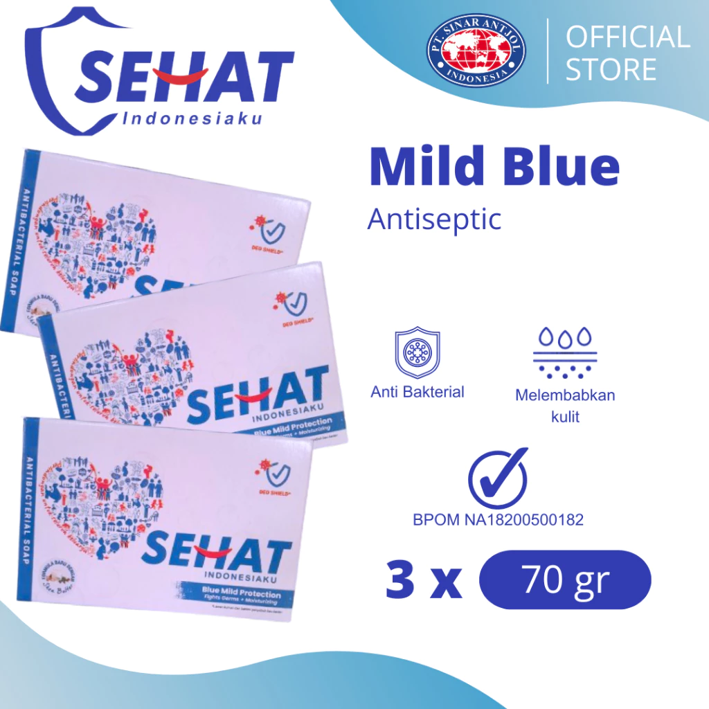 Sehat Perisai 70Gr Sabun Mandi Keluarga Antiseptik 3 Pcs Biru (LOVE)