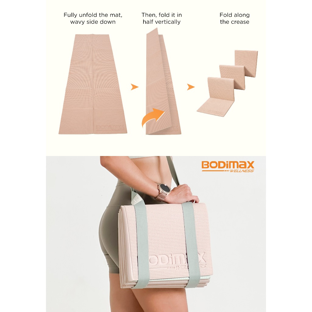 BODIMAX WELLNESS PVC FOLDABLE MAT / Matras Yoga & Fitness 8mm / Anti Slip / Foldable Exercise Mat - Gambar 4