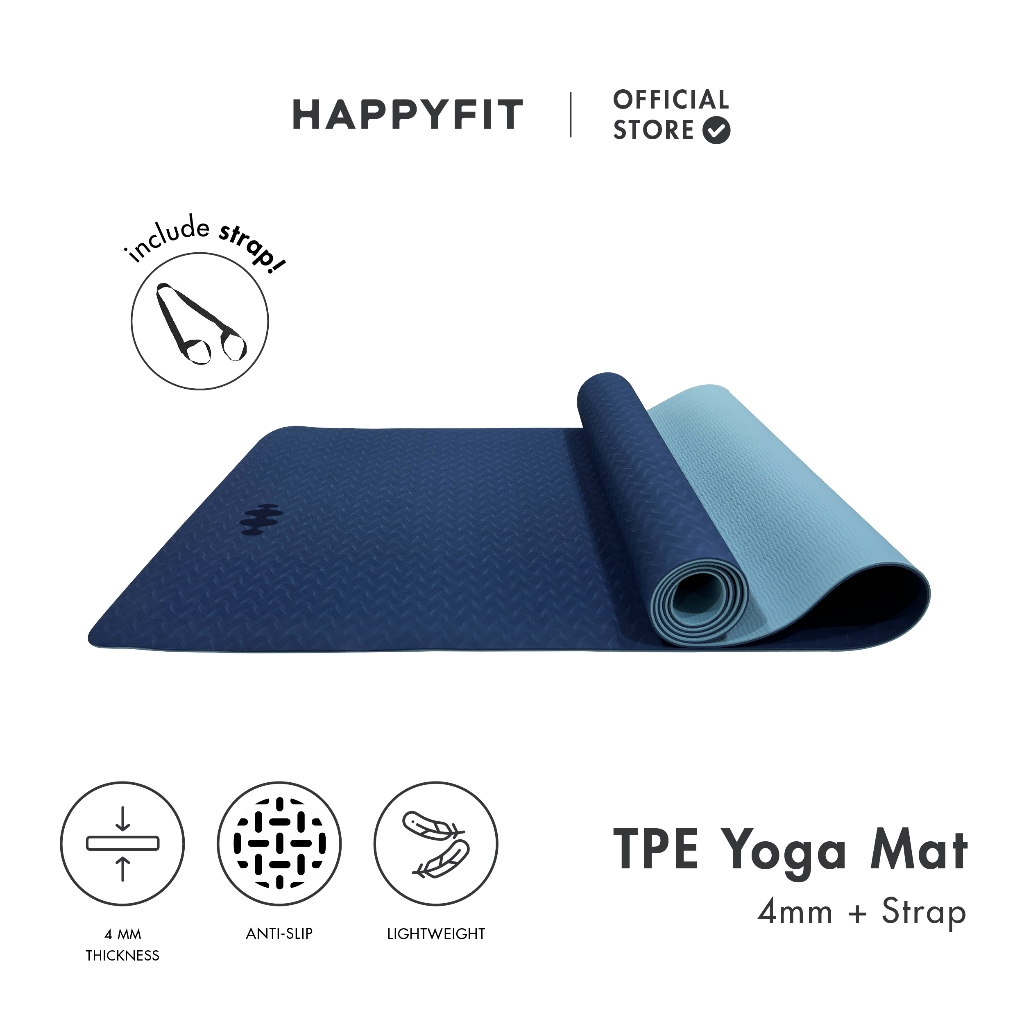 HAPPYFIT - Yoga Mat Reversible TPE 4mm Eco Friendly (FREE STRAP) / Matras Yoga / Matras Olahraga / Matras TPE - Gambar 3