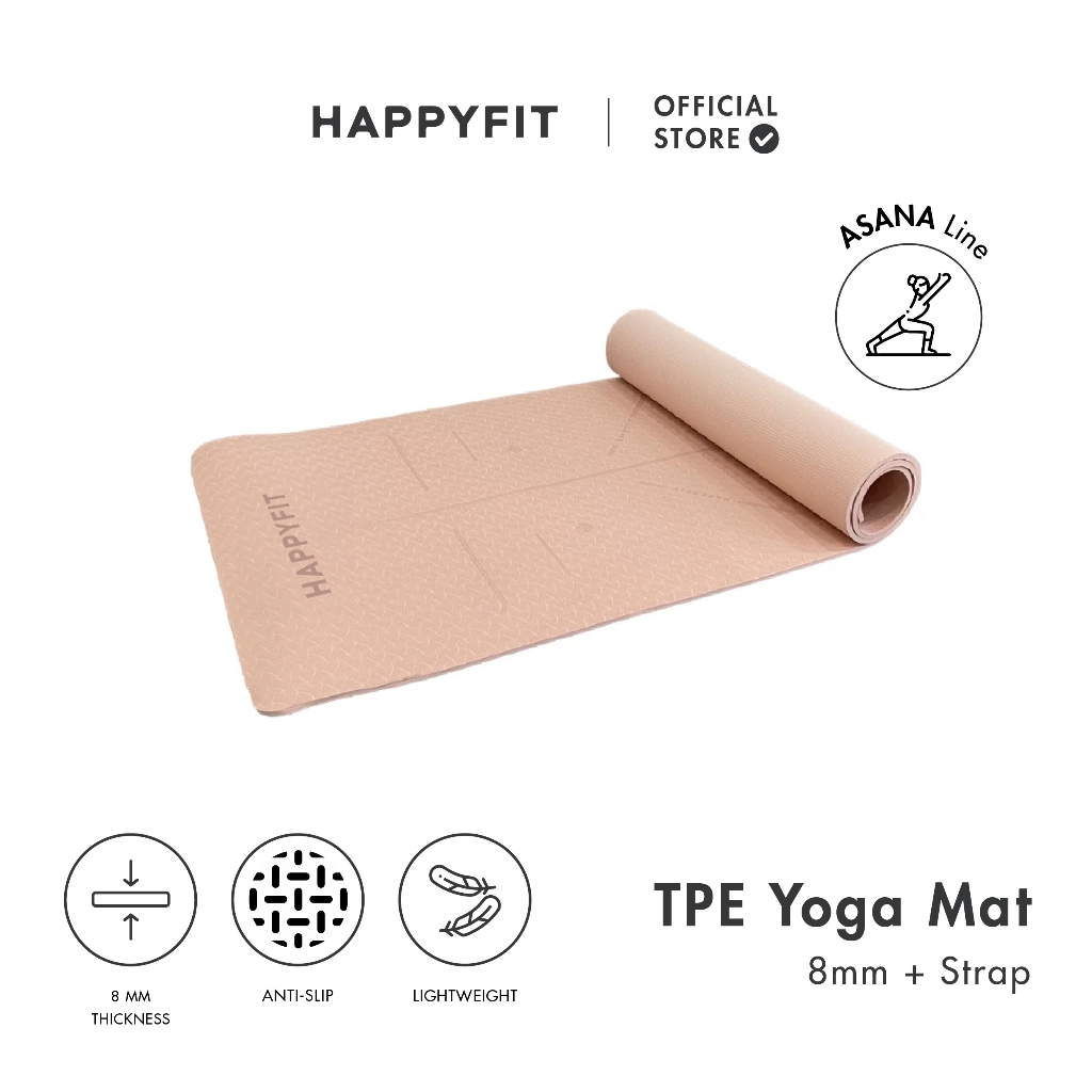 HAPPYFIT - Yoga Mat Asana TPE 8mm Eco Friendly (FREE STRAP) / Matras Yoga / Matras Olahraga / Matras TPE - Gambar 3