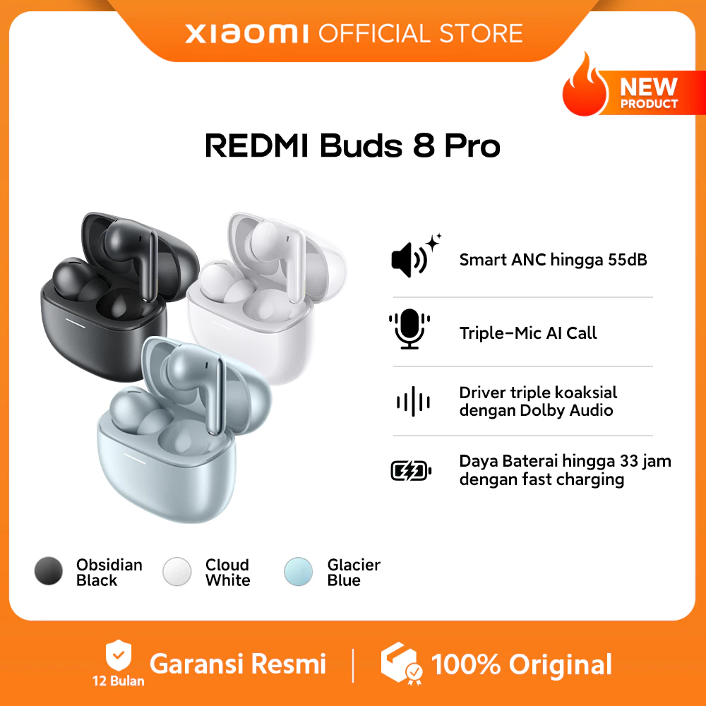 Xiaomi Redmi Buds 8 Pro | Smart ANC hingga 55dB | Triple-Mic AI Call | Driver triple koaksial dengan Dolby Audio | Daya Baterai hingga 33 jam dengan fast charging | Earphone Bluetooth [Xiaomi Official Store} - Gambar 2