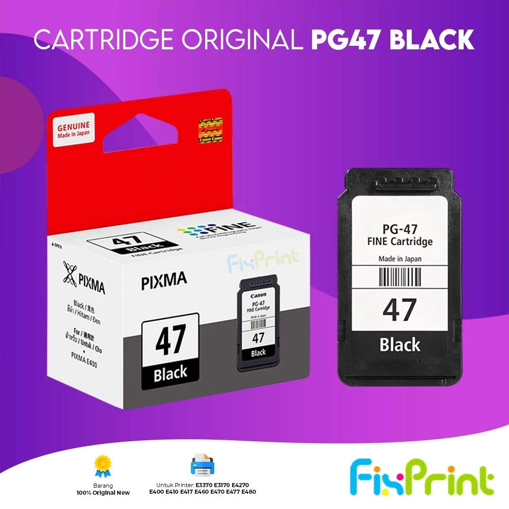 FixPrint Cartridge Canon PG47 PG 47 Black Ink CL57 CL-57 Color Ink Cartridge Tinta Printer E400 E410 E460 E470 Original