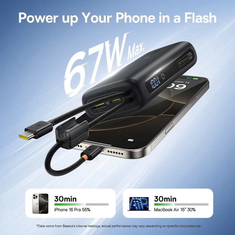 Baseus 67W EnerFill FC41 Digital Display Power Bank with Dual Built-in USB-C Cables 10000mAh - Gambar 2