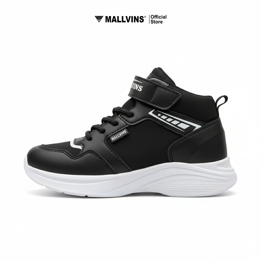 Mallvins - Galang Black White / Sepatu Sekolah Anak Laki Sneakers Sporty Ringan & Tangguh - Gambar 2