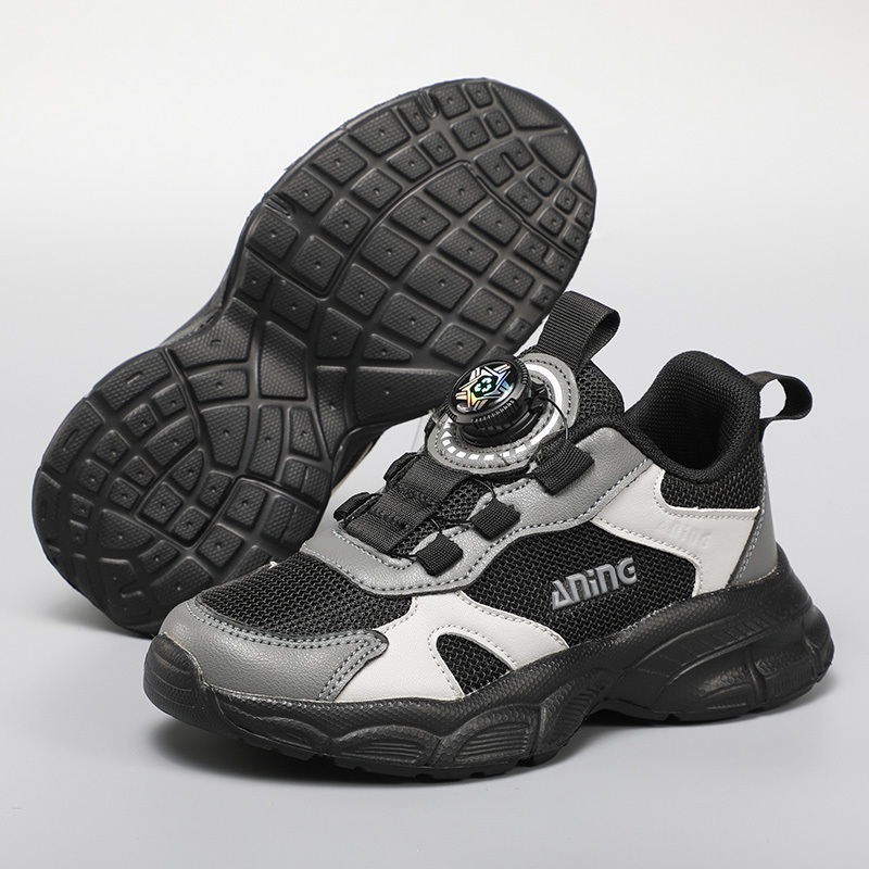 ANINGBOY Sepatu anak laki-laki hitam tanpa tali sepatu olahraga untuk pelajar sneakers kids fashion - Gambar 4