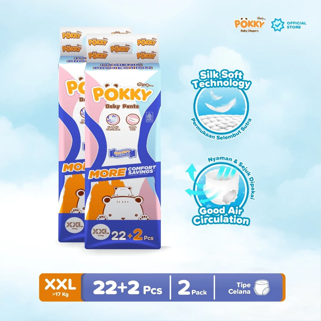 [2 BAG] POKKY Pants Popok Celana Bayi TWINPACK (2 BALL) M28+2/L26+2/XL24+2/XXL22+2 - Gambar 4