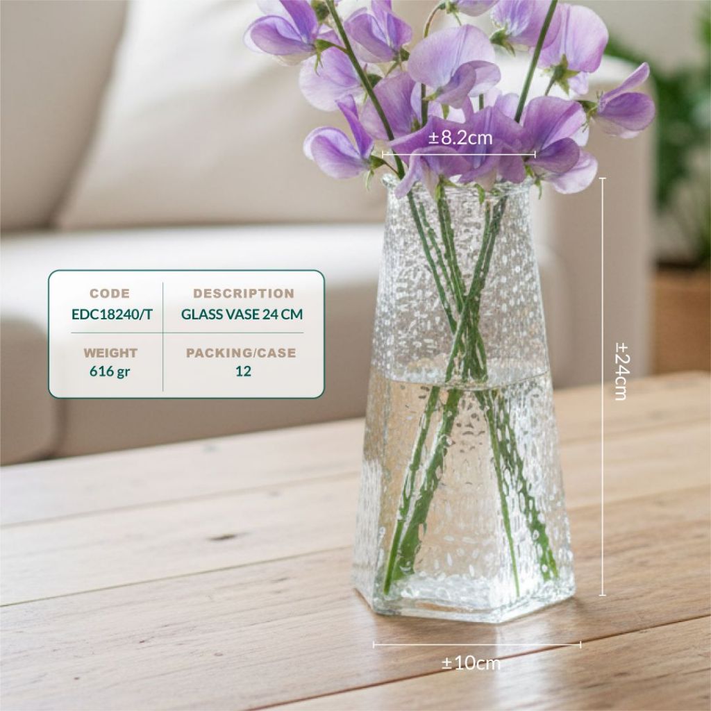 Vas Bunga Minimalis Pot Dekorasi Ruangan Bahan Kaca Bening Tinggi 24cm - Gambar 3