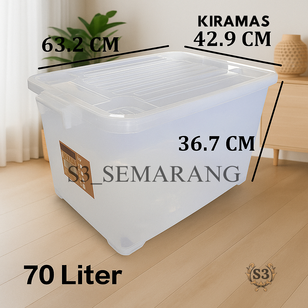 70 Liter Transparent Plastic Container with Wheels Claris Box 1039 ...