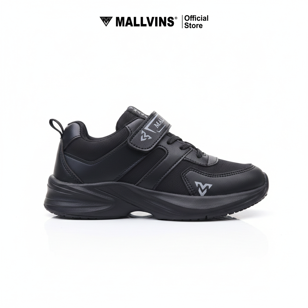 Mallvins- Gaza Full Black - Sepatu Sekolah Casual Sneakers Anak Unisex