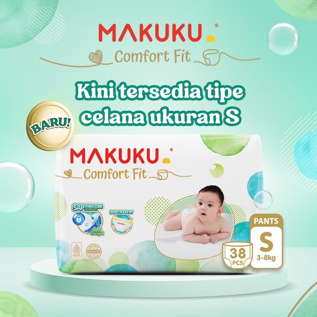 [1 -4 PACK] Makuku SAP Diapers Comfort Fit 3.0 Celana / Pants Popok Bayi Regular Pack S38