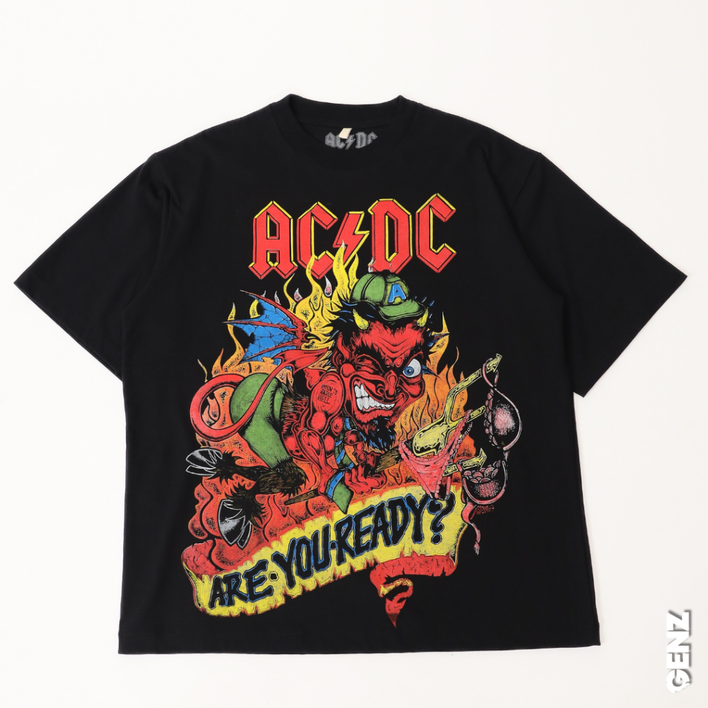 GENZ Kaos Oversize UNISEX ACDC - T Shirt Vintage acdc Black Cotton Combed 20s Premium Super Lembut