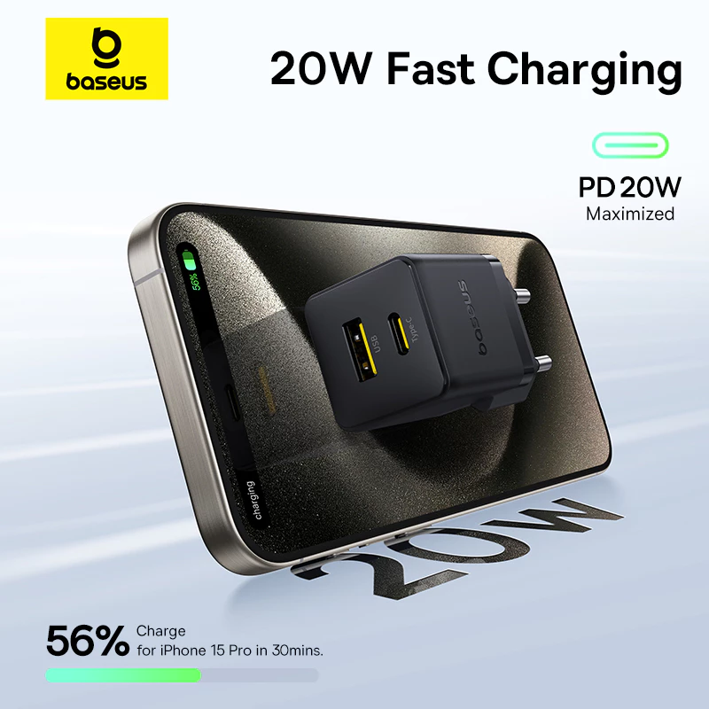 Baseus Palm Series 20W U+C Fast Charger Type-C PD3.0 QC3.0 Fast Charging for iPad for ip 16 15 14 Pro Max Assured Charging Protection - Gambar 4