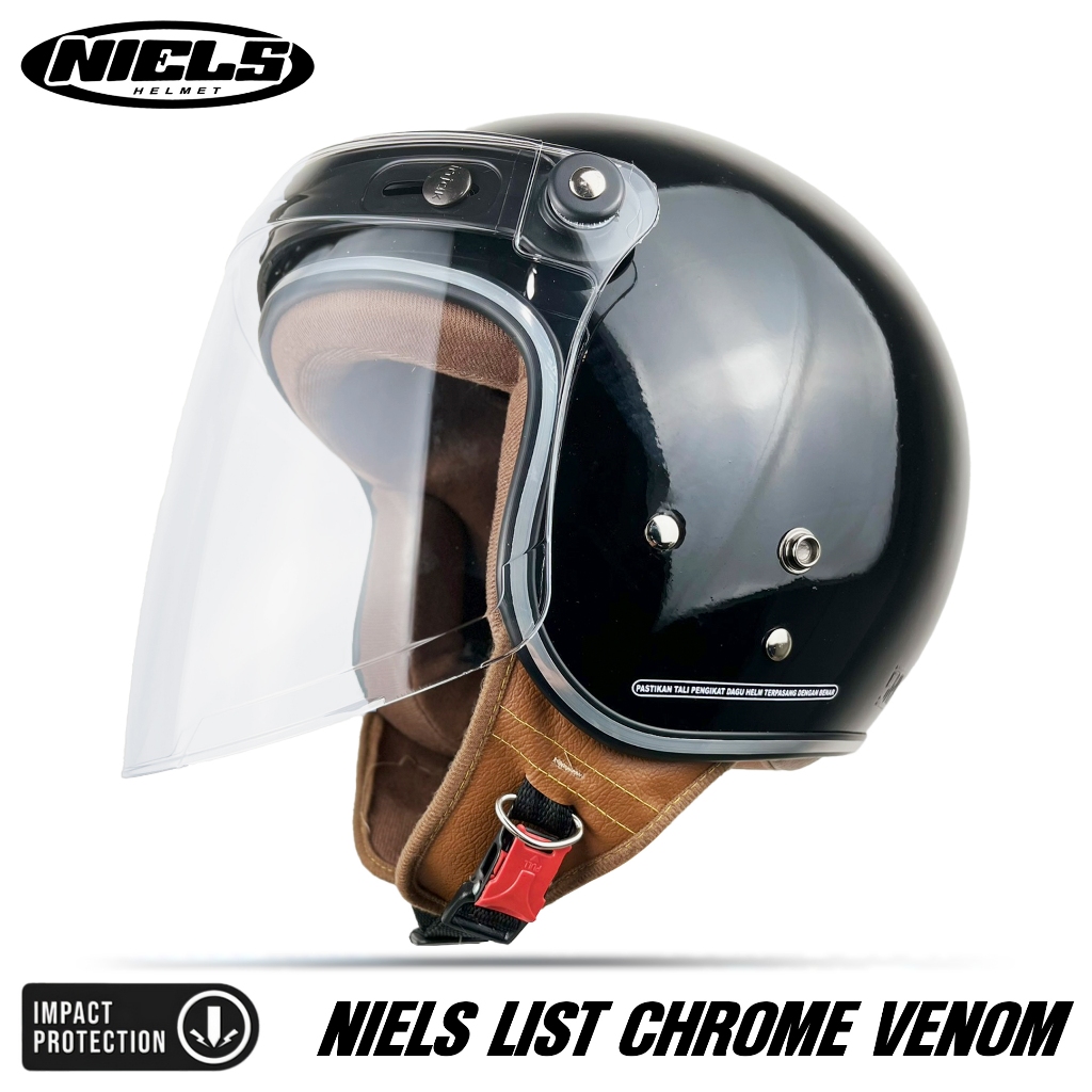 NIELS - Helm Bogo Retro List Chrome Kaca Venom Bening / Smoke - Gambar 2