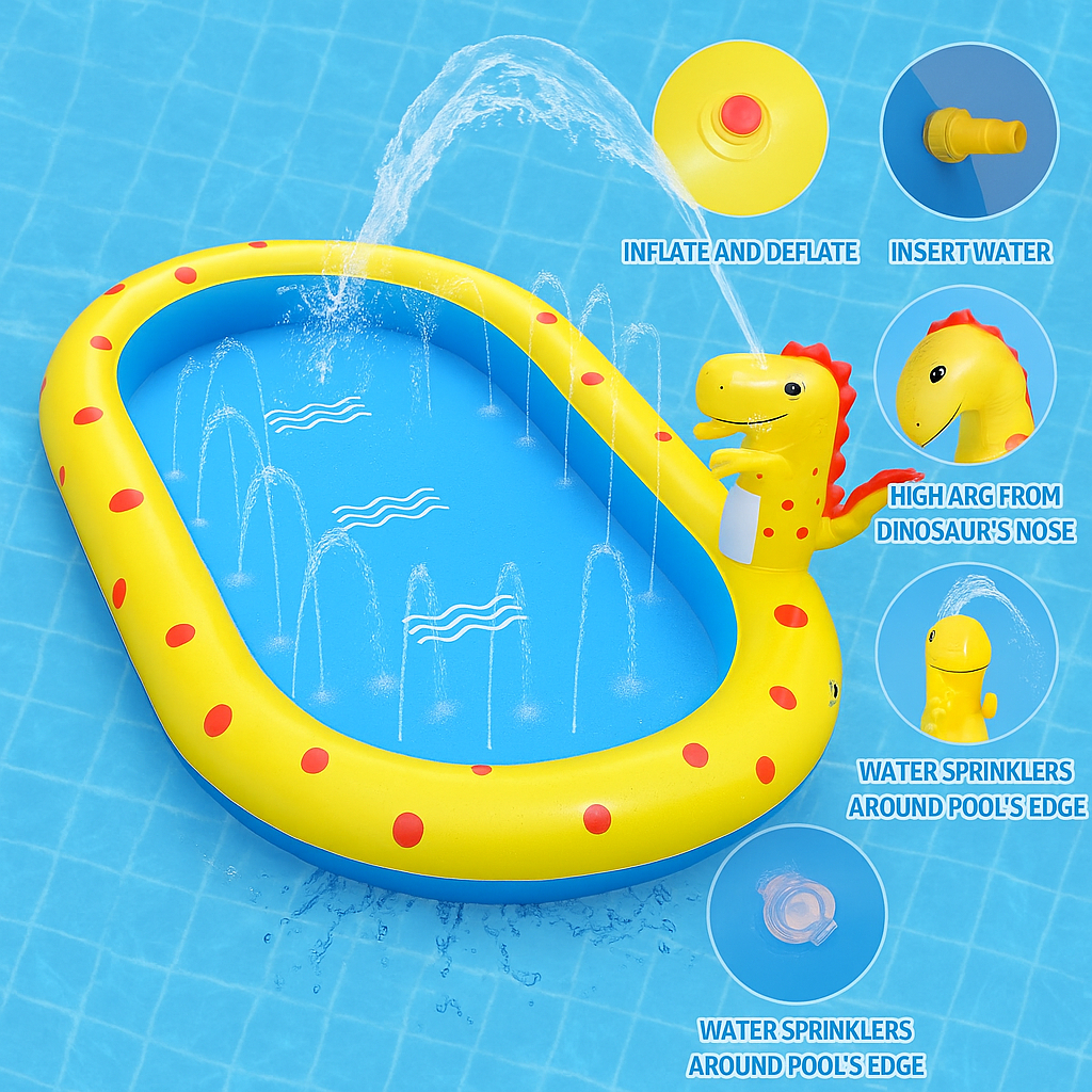 MAGICAL PLAYTIME Pompa Udara Kolam Renang Tiup Dengan Semprotan Air, Ukuran Keluarga Untuk Anak-Ana - Gambar 2