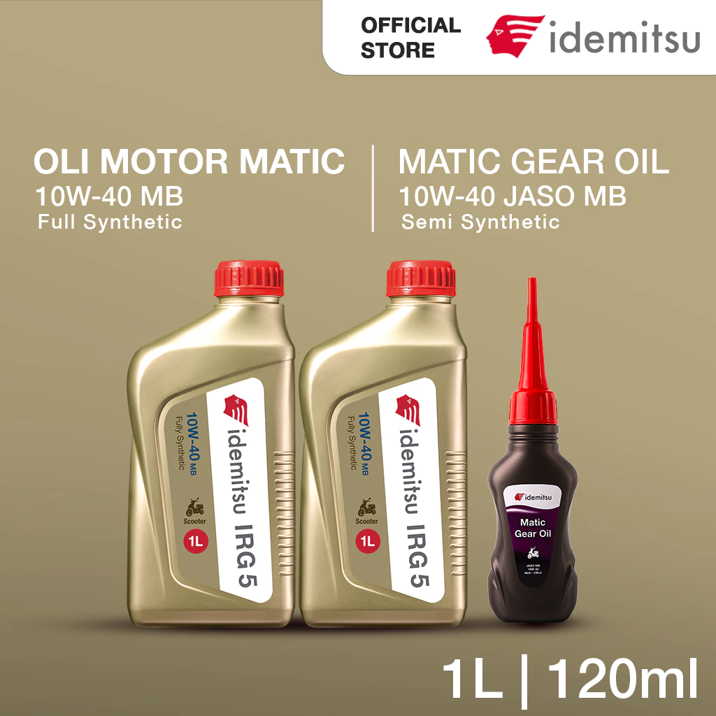 PAKET OLI IDEMITSU IRG5 10W-40 MB (1L) 2 BOTOL OLI MESIN MOTOR MATIC + IDEMITSU Matic Gear