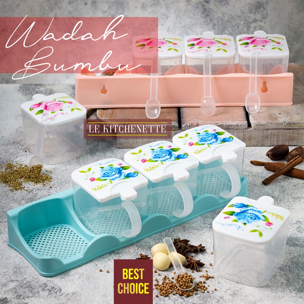 Tempat Bumbu Dapur Set 4 Sekat Plastik Transparan - Gambar 3