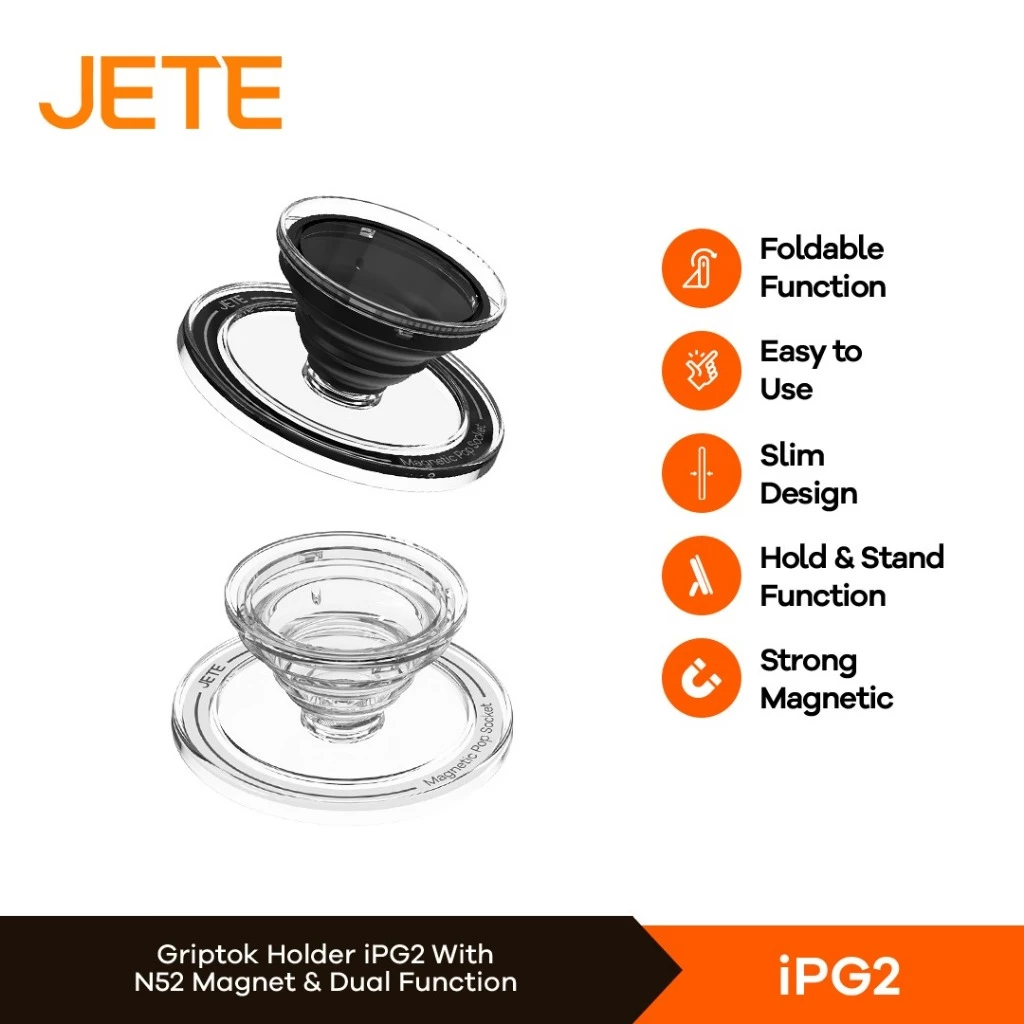 Griptok JETE iPG2 Magnetic Ring Holder Socket Handphone Universal Ring HP Stand Holder 360° Phone Grip Holder Iring Stand For Android For iPhone