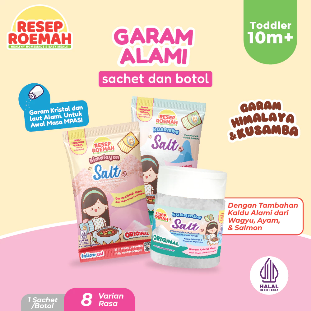 Resep Roemah / Garam Bumbu MPASI No MSG (Sachet) / Garam Bumbu dengan Paduan Kaldu Ayam, Wagyu, Salmon, Udang / Garam Himalaya & Kusamba / Garam Murni Organik / Tanpa MSG, Tanpa Pengawet & Pewarna / Bahan Alami, Gurih & Praktis untuk MPASI & Masakan Anak