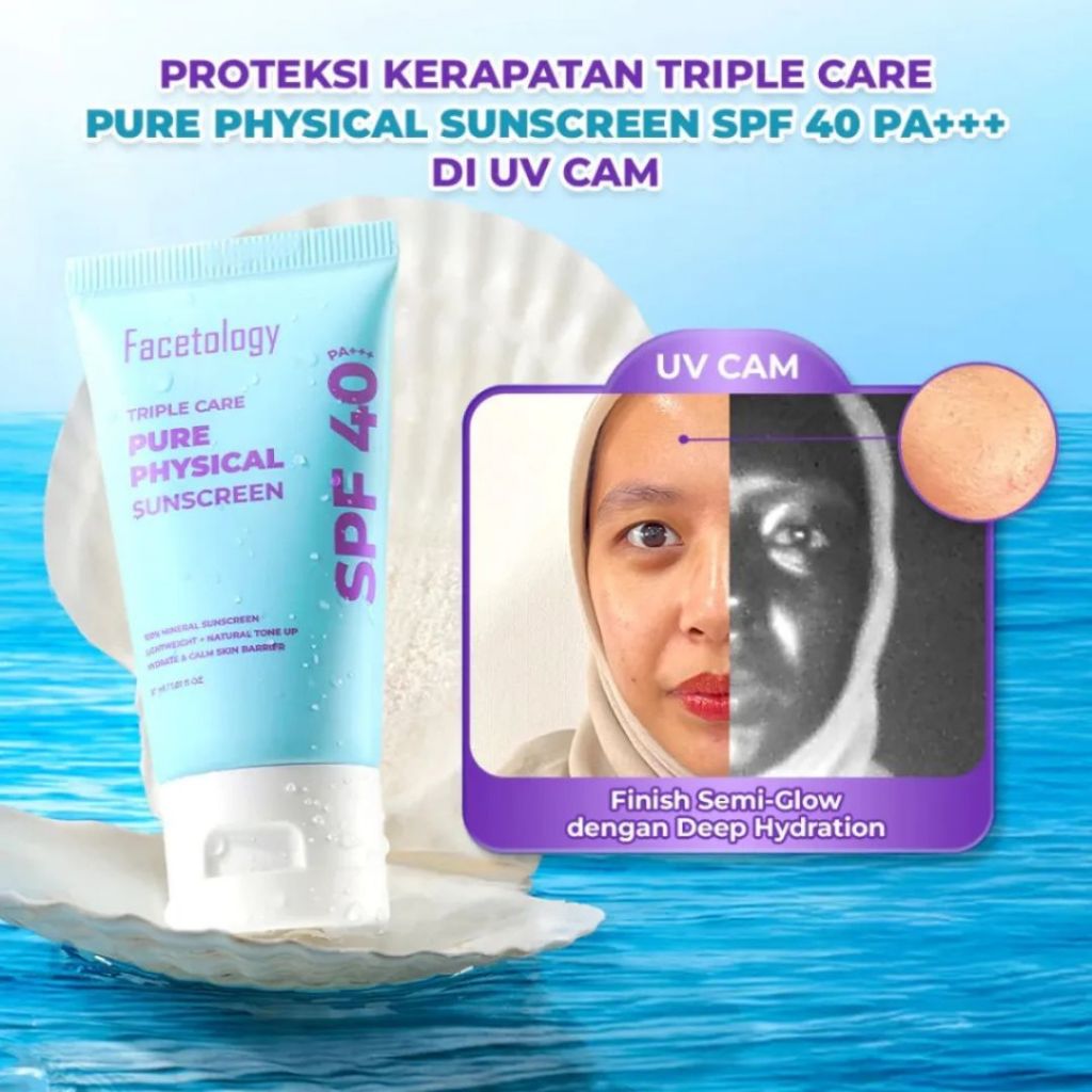 Facetology Triple Care Pure Physical Sunscreen SPF 40 PA+++ Mineral Sunscreen /Merah Jingga Official - Gambar 3