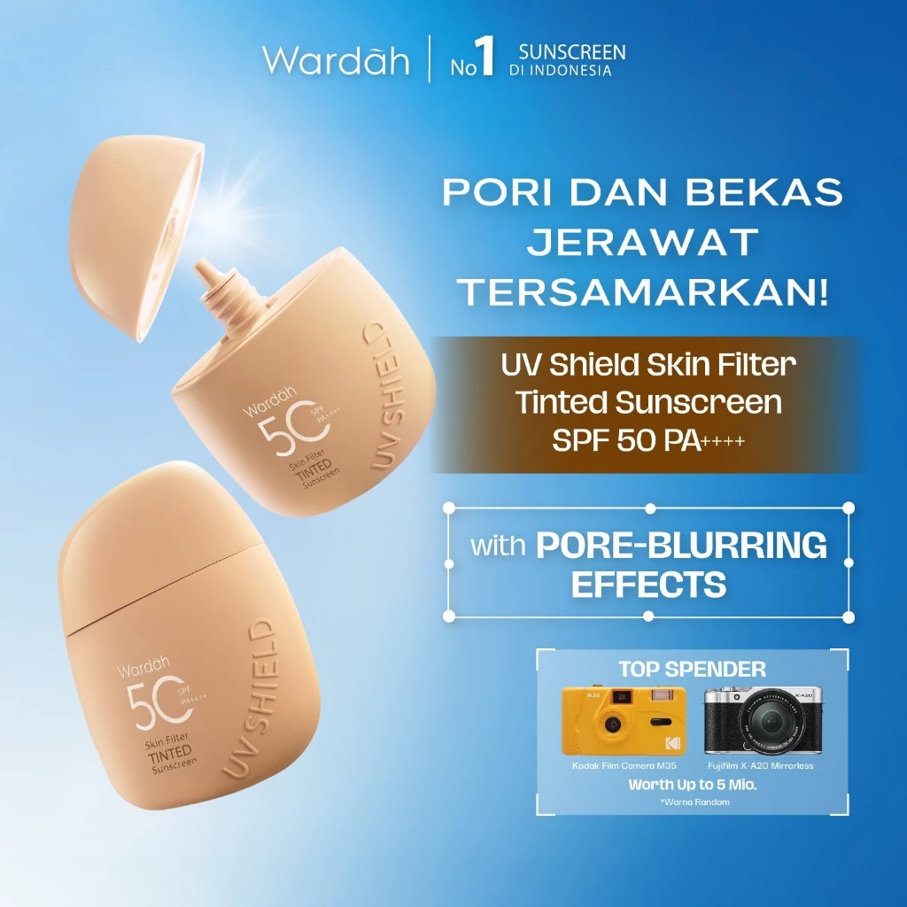 NEW! Wardah Tinted Sunscreen Skin Filter SPF 50 PA 30ml UV Shield - Strong UV Blue Light Protection Sheer Glow Finish Tidak Greasy Formula Ringan Shades 01 Light to Medium Shades 02 Medium to Dark - Skincare - Gambar 4