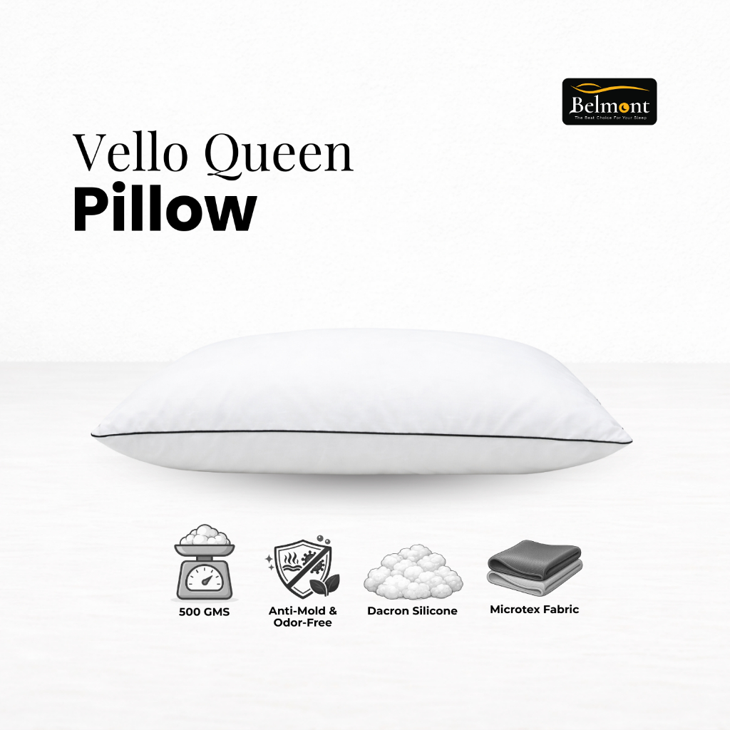 Bantal Velo Belmont 55 x 40 / Isi Siliconized / Lembut, Tebal, Anti Bau & Jamur / Cover Katun - Gambar 2
