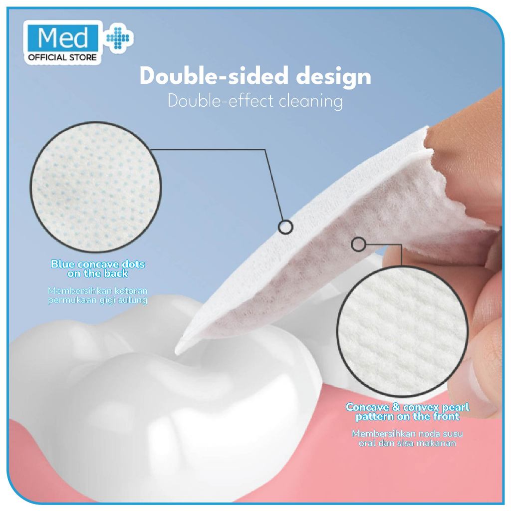 Med+ Pembersih Lidah Gigi Mulut Bayi Baby Oral Cleaner Finger Wipes Tisu Jari Mulut Kasa 30 Pcs - Gambar 2