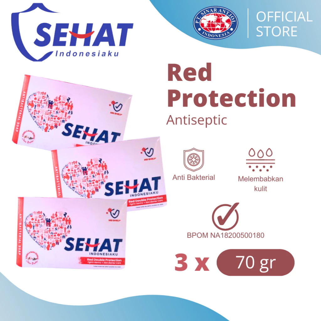 Sehat Perisai 70Gr Sabun Mandi Keluarga Antiseptik 3 Pcs Merah (LOVE)