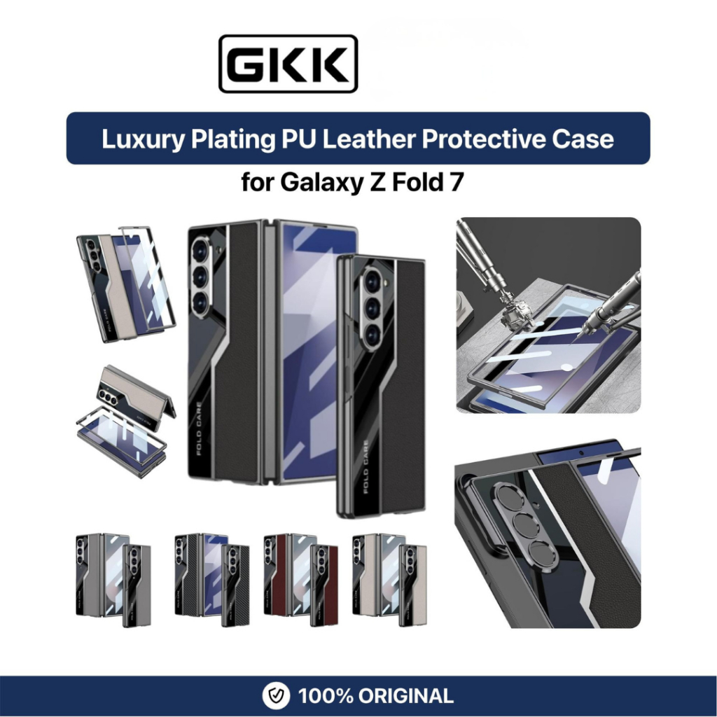 Case Samsung Galaxy Z Fold 7 Fold7 GKK Luxury Plating PU Leather With Glass
