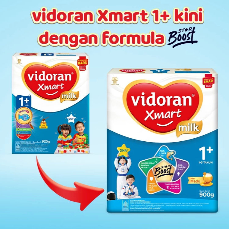 VIDORAN XMART 900GR 1+ 3+ VANILA MADU TAHAP 1+ TAHAP 3+ IMUN UP SUSU FORMULA 900 GR SSKD NM - Gambar 2