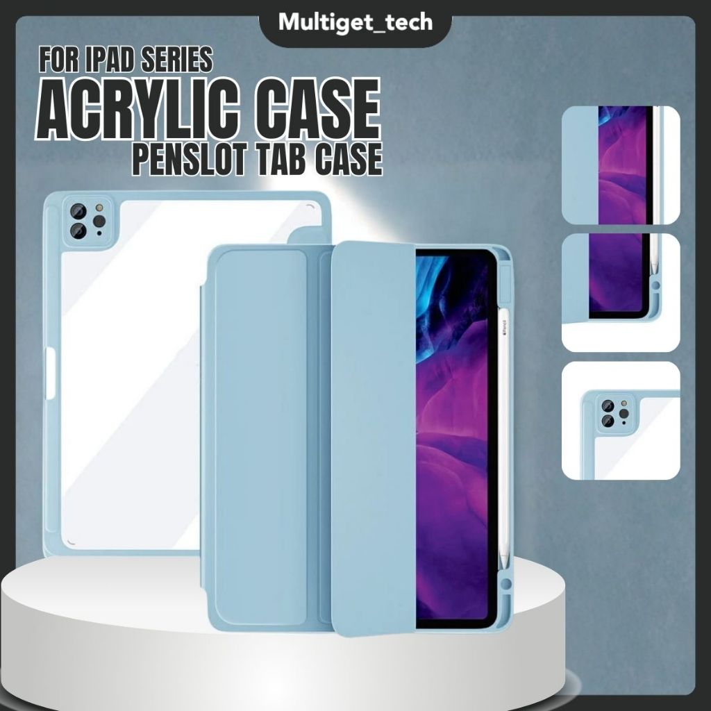Case Ipad Akrilik Autolock Clear HD Anti Bend With Pen Slot Compatible Acrylic Casing For Ipad Gen10th 11th 10.9" 10.2" Gen 7 8 9 Air 4 /5 Pro 2020 2021 Mini 6 Premium Quality