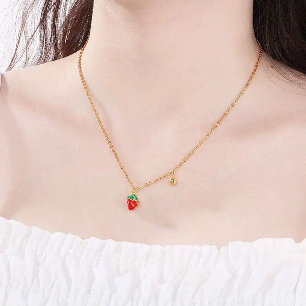 Titanium Necklace KoreanWanita nory model cherry Ball and strawberry ...