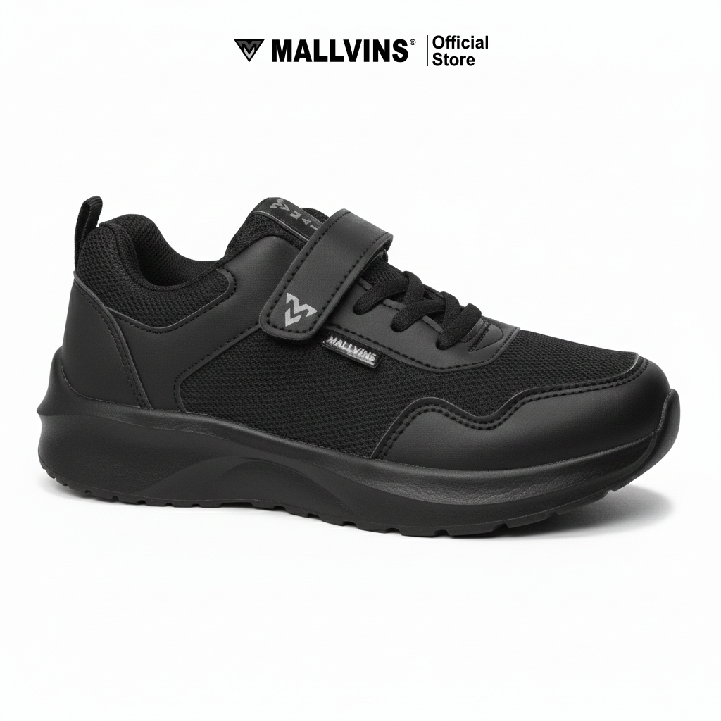 MALLVINS Sepatu Sekolah Anak Size 31-38 Full Hitam