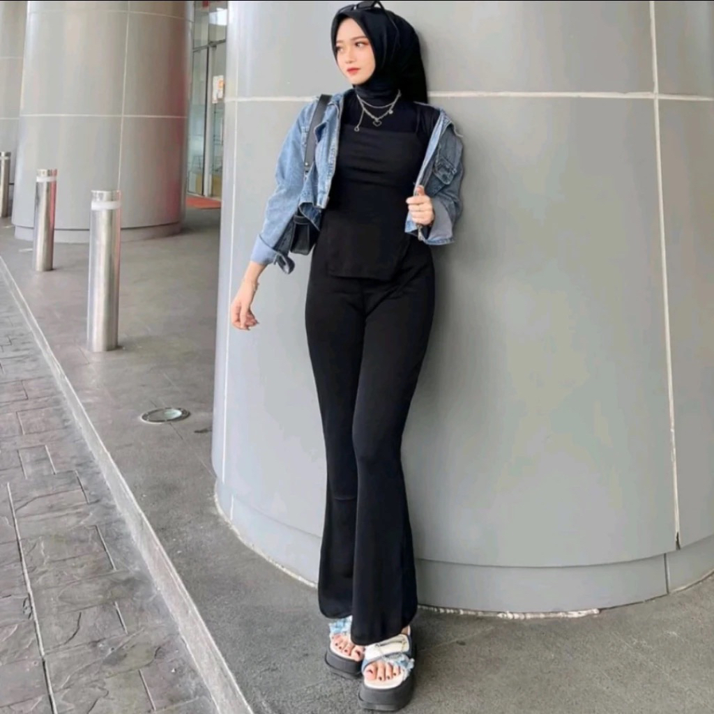 Celana Cutbray Wanita Scuba Premium Highwaist dengan Pinggang Elastis dan Saku Praktis - Gambar 2