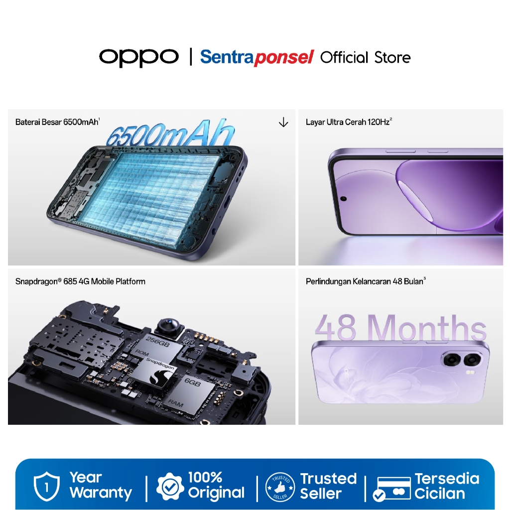 OPPO A6x 4GB+64GB 6GB+256GB IP64 Water & Dust Resistance, 6500mAh Large Battery, Snapdragon 685, 120Hz Fast Responsive Screen - Garansi Resmi - Gambar 2