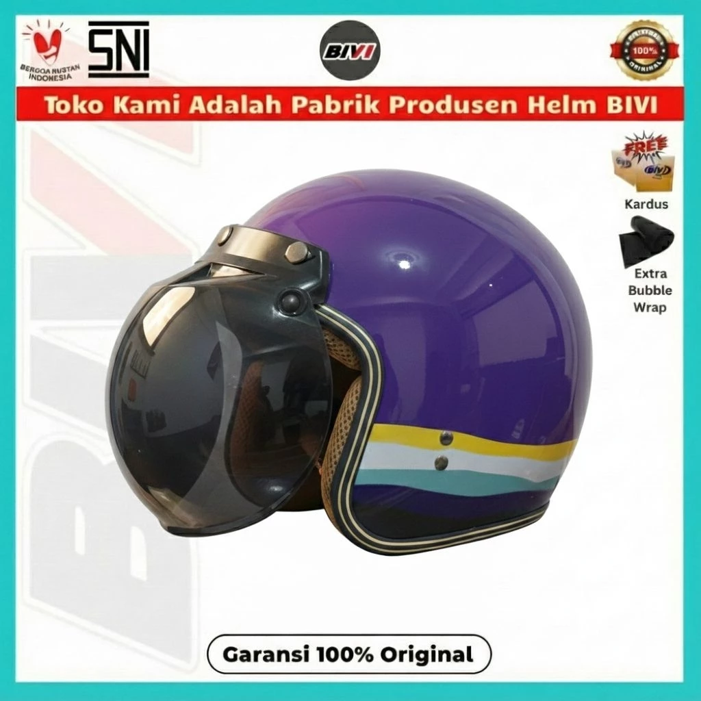 HELM BIVI BOGO MOTIF OMBAK - BG SNI Retro Half Face Pria Wanita Hijab+Kaca - Gambar 3