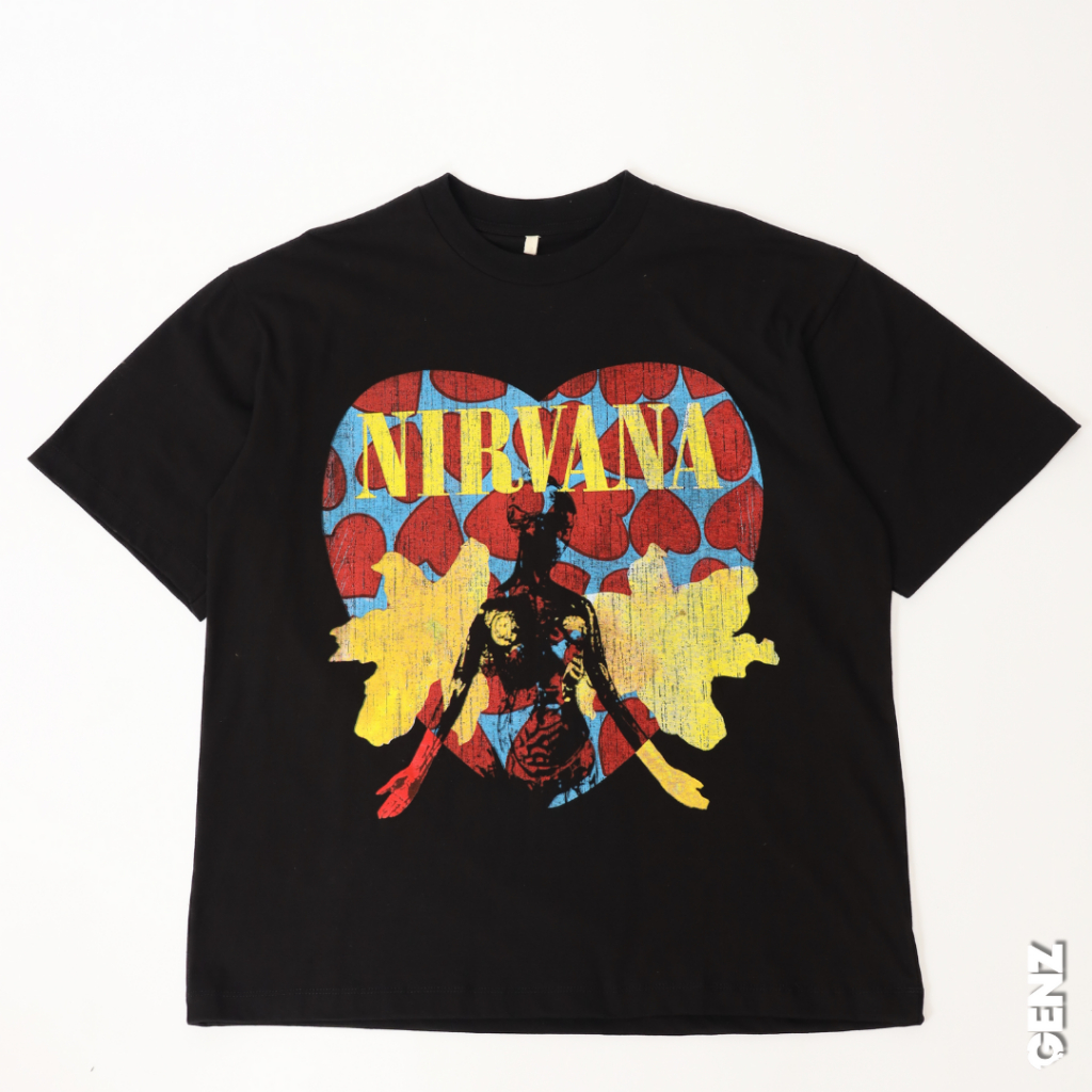 GENZ Kaos Oversize UNISEX  NIRVANA - T Shirt Vintage NIRVANA LOVE Black Cotton Combed 20s