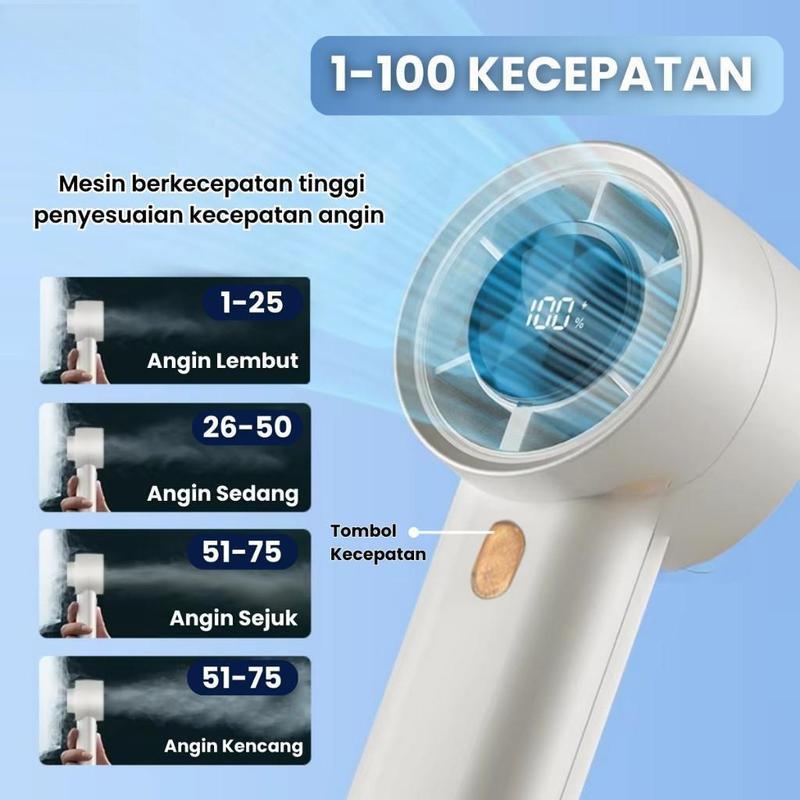 Kipas Genggam Turbo Mini 100 Speed Portable Hiking Outdoor Layar LED Type-C - Gambar 3