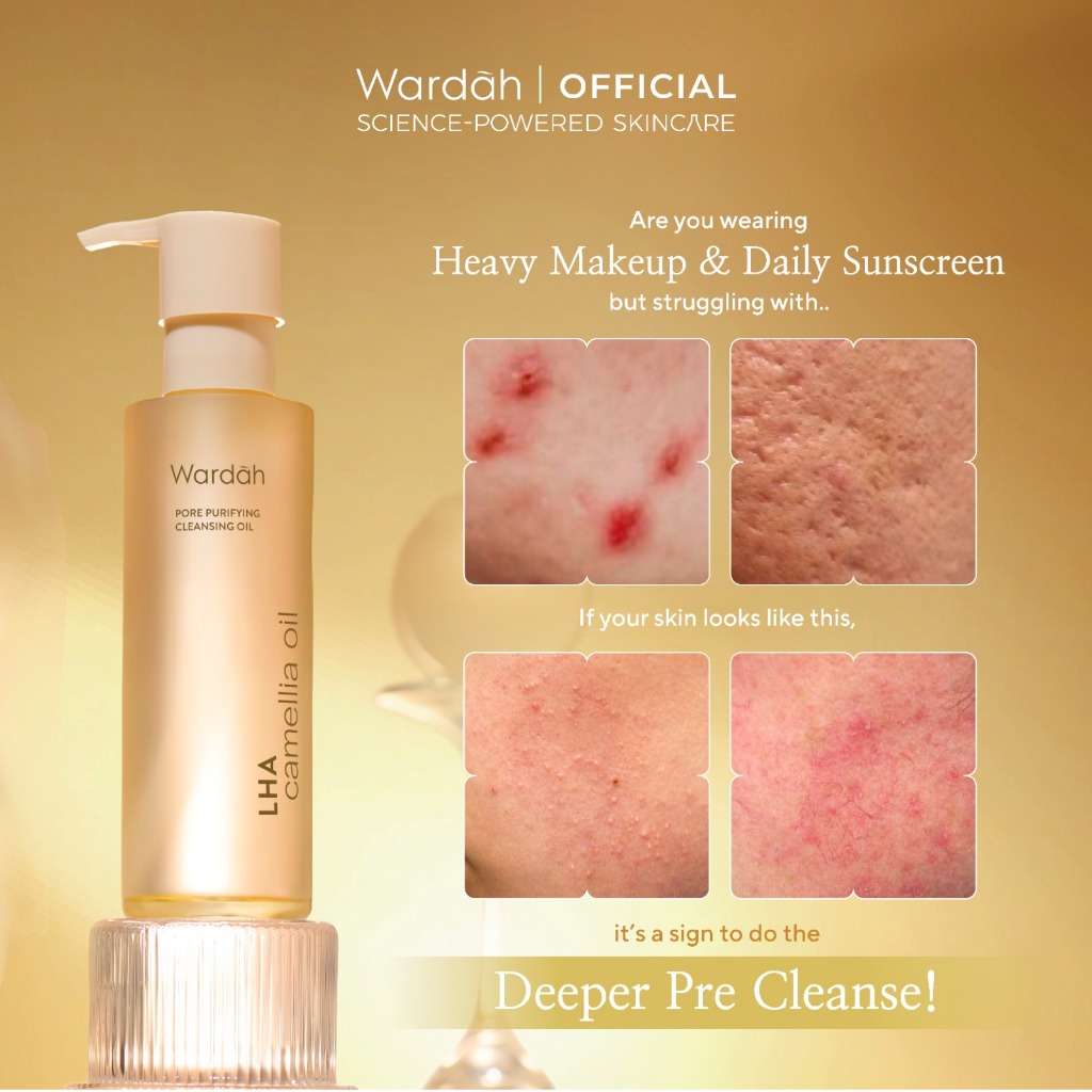 Wardah Cleansing Oil LHA Camellia Oil Pore Purifying 140 ml-Cleansing oil membersihkan waterproof makeup dengan formula ringan, tekstur oil to milk, mudah dibilas dan cocok untuk kulit acne-prone - Skincare - Gambar 3