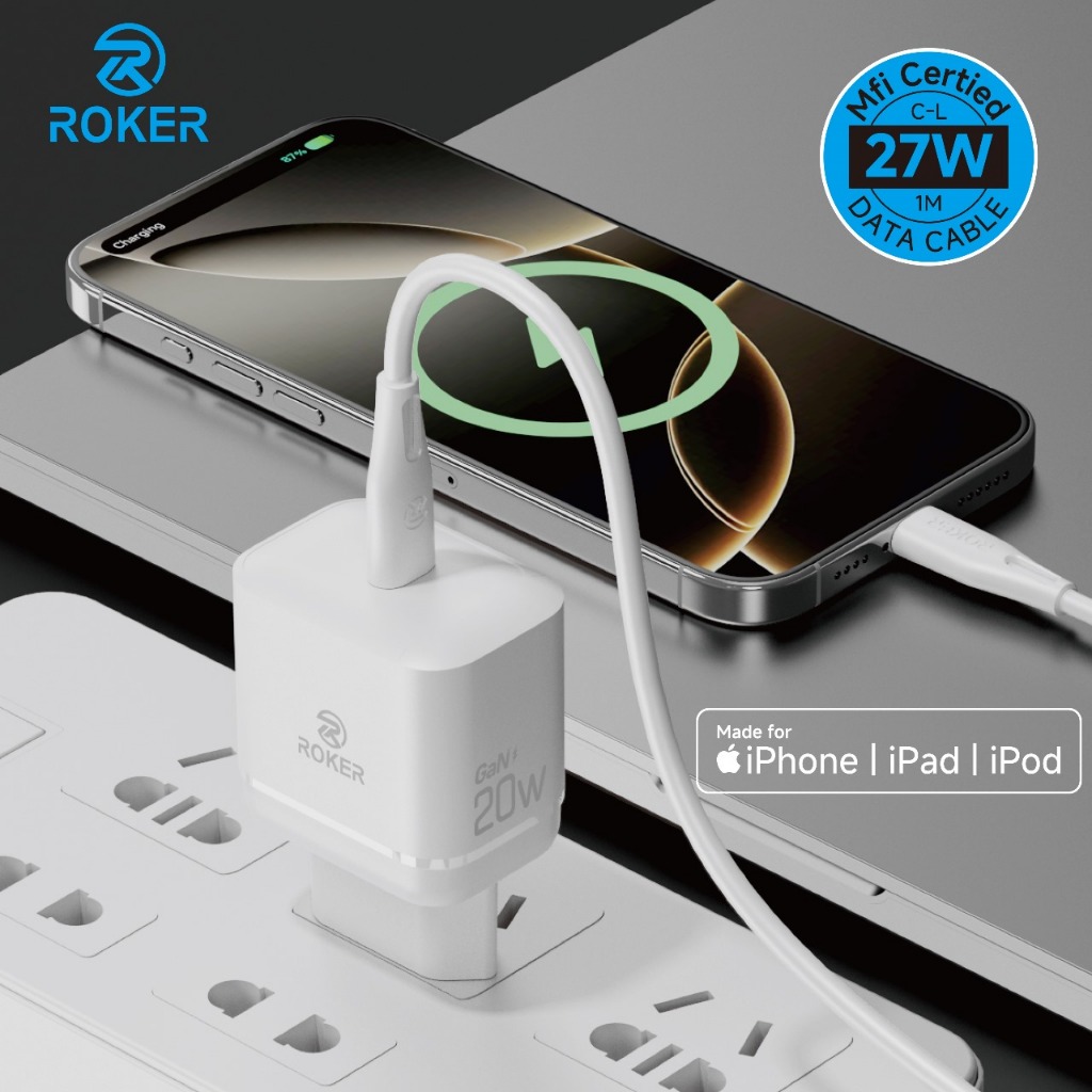 ROKER Charger RCM101 iPhone 20W GaN + Kabel USB-C to Lightning Apple MFi Certified - Gambar 4