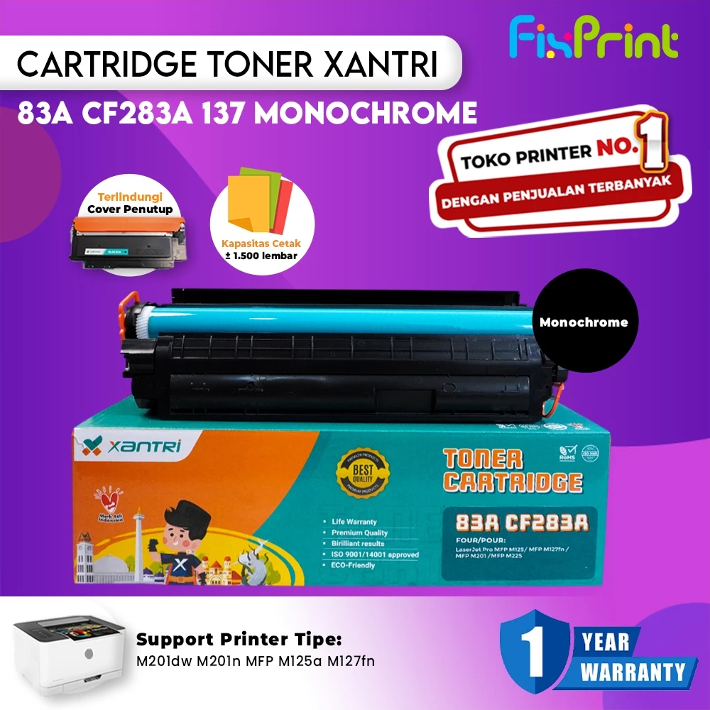 FixPrint Cartridge Toner Compatible Premium Xantri 83A CF283A 137 337 737 Kompatibel Dengan Printer HP M201n M125a M127fn M225dn M225dw