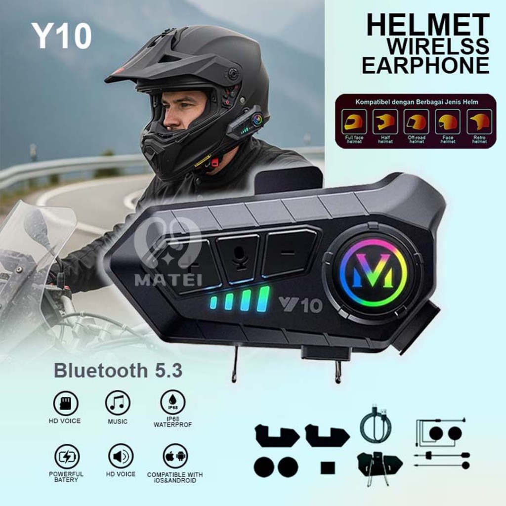 Matei COD Y10/K06 Headset Bluetooth 5.3 Helm Sepeda Motor Intercom Bluetooth Hands Free Call Kit IPX6 Tahan Air