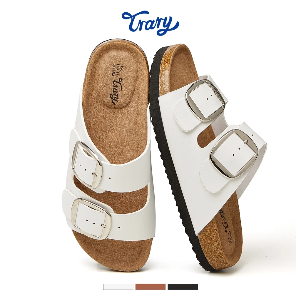 TRARY TWIN - Flat Sandal Dua Buckle Cork Unisex Birken Casual Style Cocok Rumah & Keluar - Gambar 3