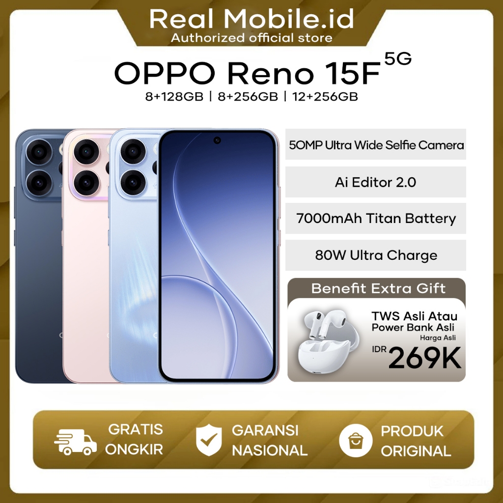 OPPO Reno15 5G/15 F 5G 12+256/8+256/8+128 NFC 50MP Ultra Wide Selfie Camera Garansi Resmi - Gambar 2