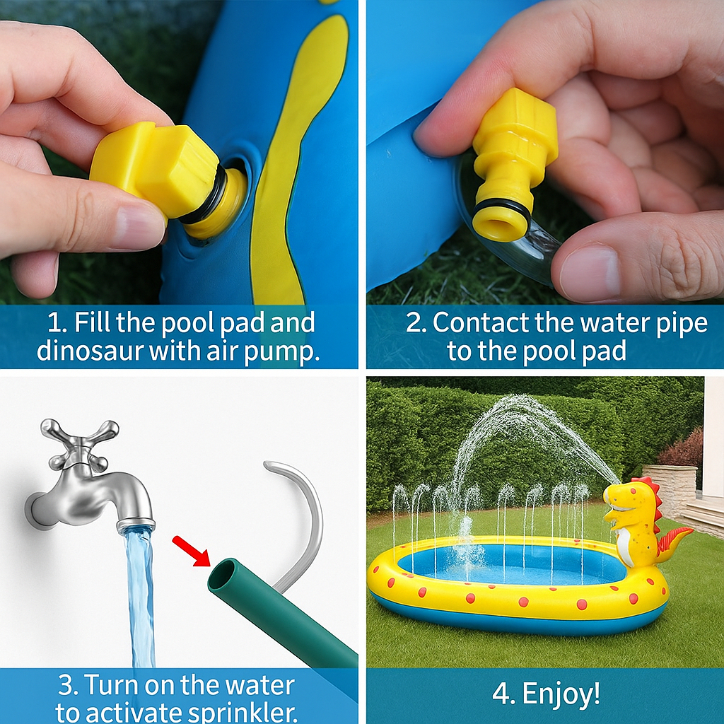 MAGICAL PLAYTIME Pompa Udara Kolam Renang Tiup Dengan Semprotan Air, Ukuran Keluarga Untuk Anak-Ana - Gambar 3