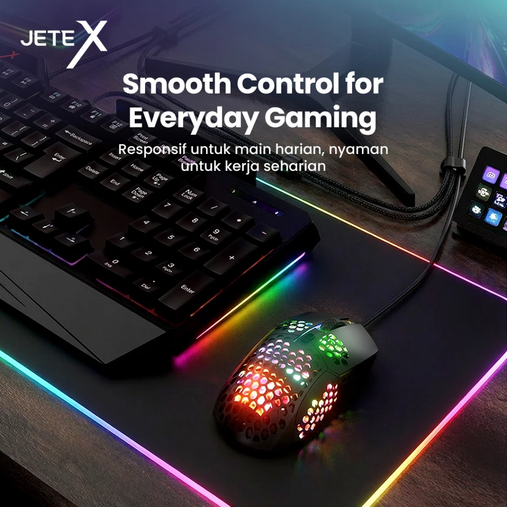 Mouse Gaming JETE MSX101 Mouse Kabel 1600 DPI Game Wired Optical Mouse Game Cool LED RGB USB Cable PC Laptop - Gambar 2