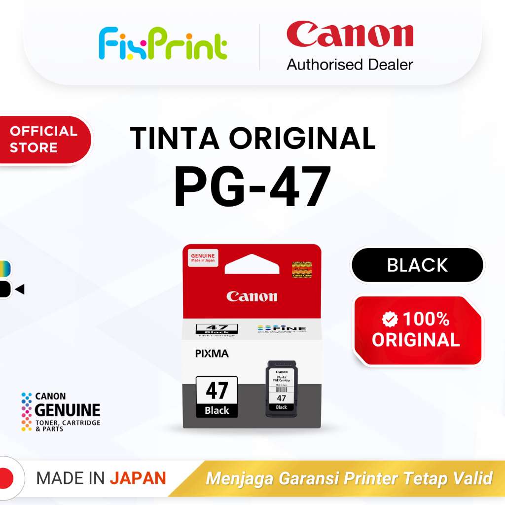 FixPrint 100% ORIGINAL Tinta Canon PG 47 Black & CL 57 Color - Tinta Canon E410 E470 E3470 E4570 - Tinta Asli Original
