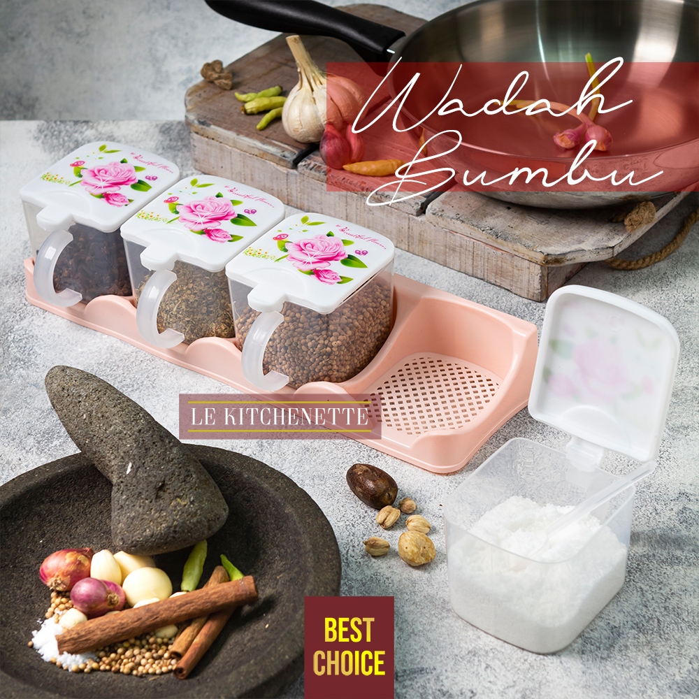 Tempat Bumbu Dapur Set 4 Sekat Plastik Transparan - Gambar 4