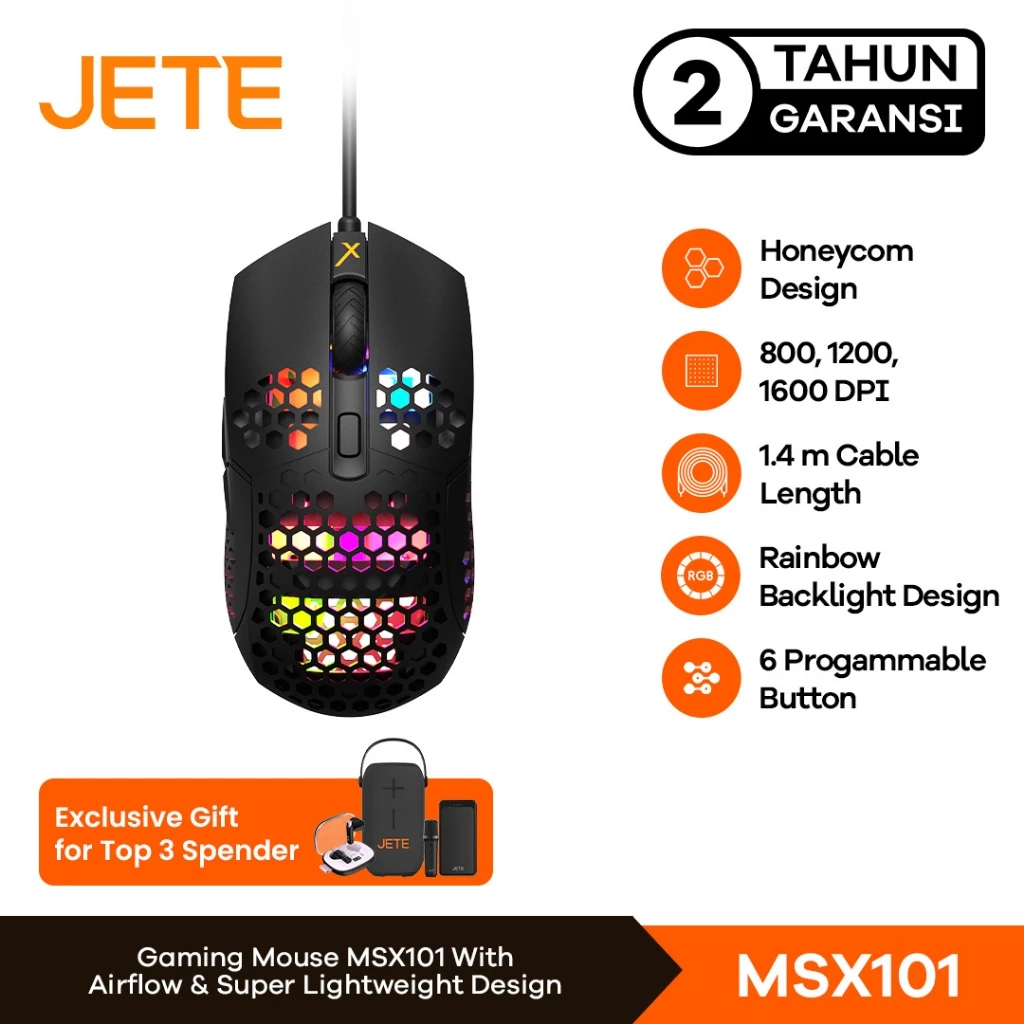 Mouse Gaming JETE MSX101 Mouse Kabel 1600 DPI Game Wired Optical Mouse Game Cool LED RGB USB Cable PC Laptop