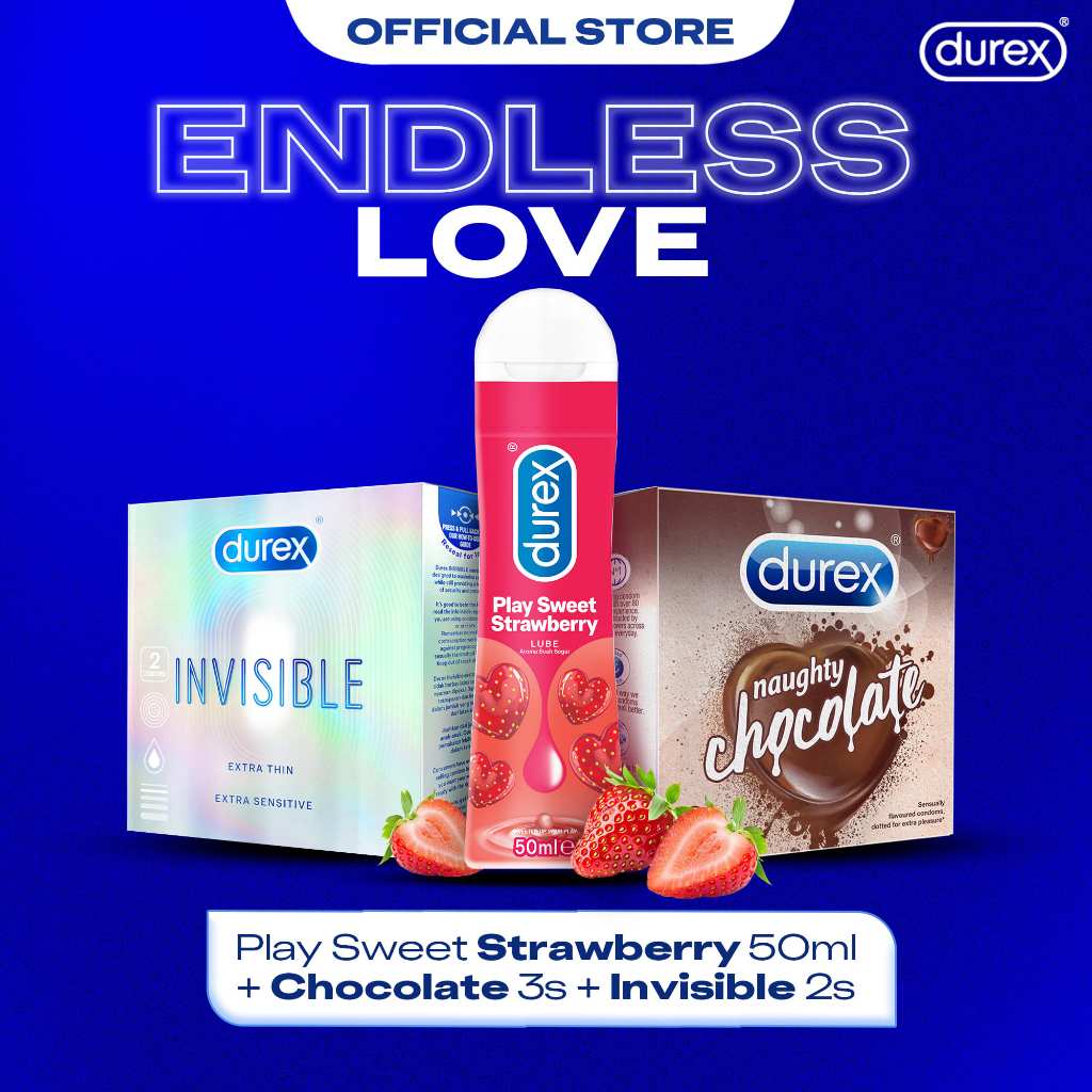 Durex Endless Love Bundle (Paket Kondom Naughty Chocolate 3s, Invisible 2s, Lube Strawberry 50ml)